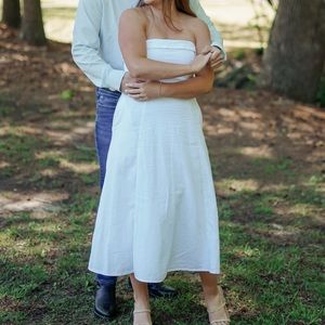 Strapless linen blend midi dress from Abercrombie